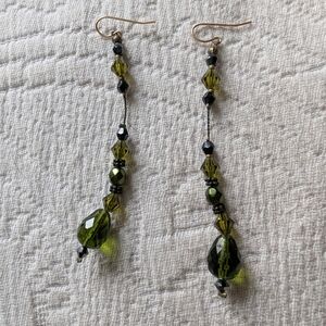 Dangling Green Beaded Earrings